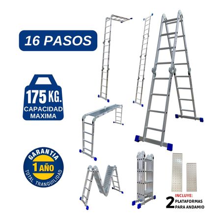 Escalera Alumino Multiposición de 16 Pasos 4x4 Cap. Carga Max: 200 Kg Bronco American