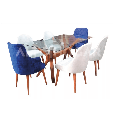 Juego de Comedor Alto Hogar 6 Sillas Nia Azul y Crema