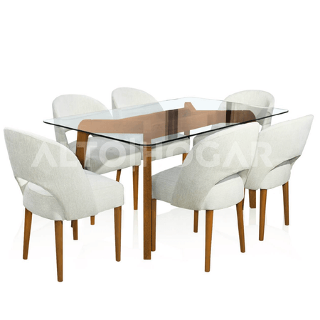 Juego de Comedor Alto Hogar 6 Sillas Mya Crema