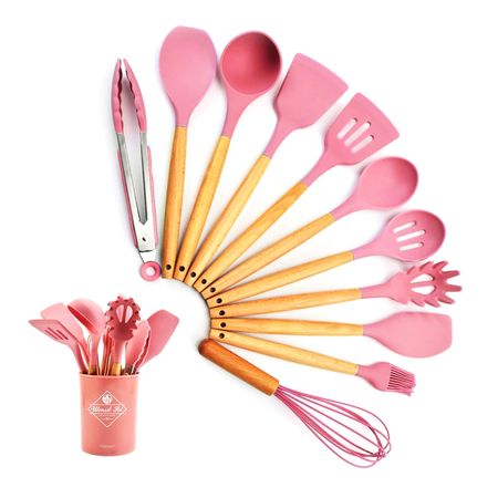 Set de Utensilios Multifuncional para Cocina de Silicona Rosa