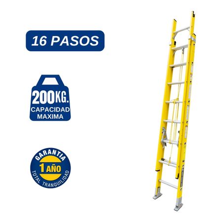 Escalera  Fibra de Vidrio Telescopica de 16 Pasos Cap. Carga Max: 200 Kg Bronco American