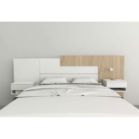 Cabecera de cama moderna + veladores flotantes Jenna color Blanco/Haya TU MESITA