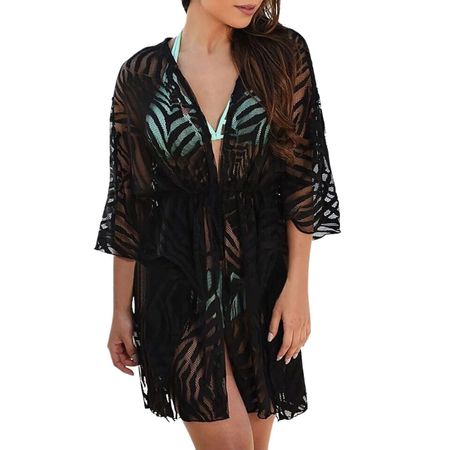 Salida de Playa Modelo Almendra Talla L Kimono Negro