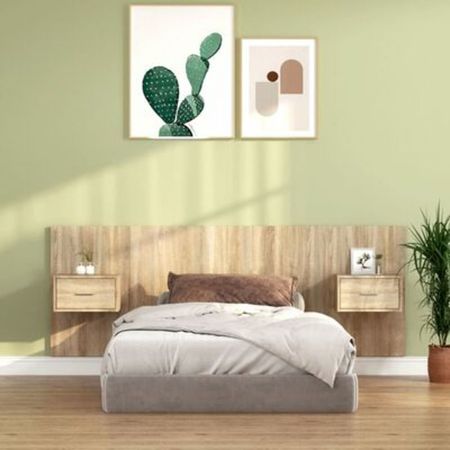 Cabecera de cama Flotante con veladores 1 cajón Kina color Natural TU MESITA