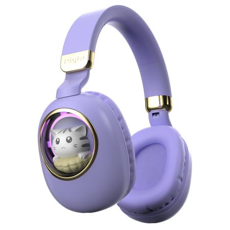 Auriculares Para Juegos Sobre La Oreja Dibujos Animados Lindos Inalámbricos Púrpura