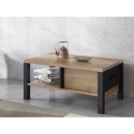 Mesa de centro moderna 1 cajón Samanta color Macadamia/Negro TU MESITA