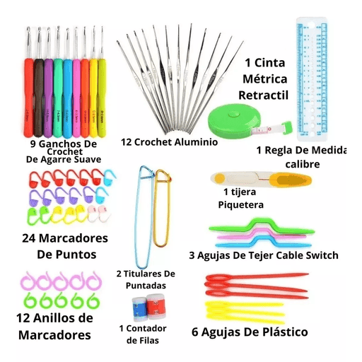 Set Crochet Kit De Agujas Y Accesorios Para Tejer 100 Piezas GENERICO