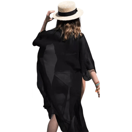 Salida de Playa Modelo Ynes Talla M/L Kimono Negro