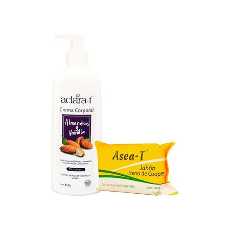 Crema Corporal Almendras y Vainilla Aclara-T 450g + Jabón asea-T