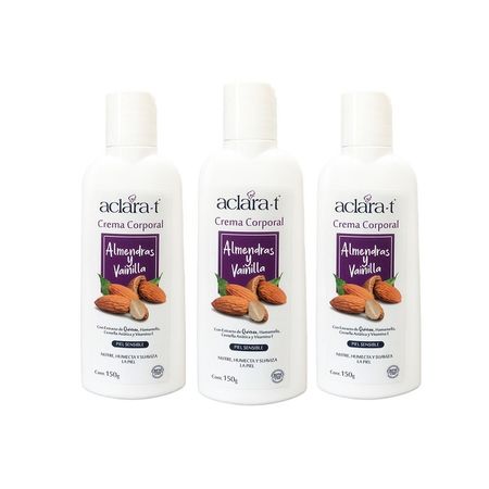 Crema Corporal Aclara-T Almendras y Vainilla 150 Gramos 3 Unidades