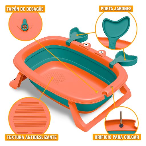 Bañera Plegable para Bebés Tina de Baño Cangrejo WI5 Naranja