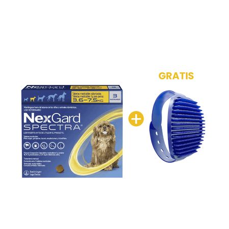Antipulgas y Antiparasitario Nexgard Spectra 3.6 - 7.5 Kg x 3 Tab y GRATIS Peine para mascotas