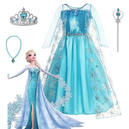 Disfraz Vestido Niña Frozen Accesorios Halloween Navidad GENIEKA Elsa Reina de Nieves Talla 5-6 A?os