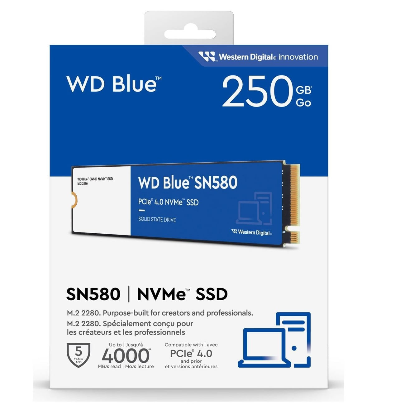 Disco Sólido SSD Western Digital SN580 250GB Blue NVME M2 2280 WDS250G3B0E