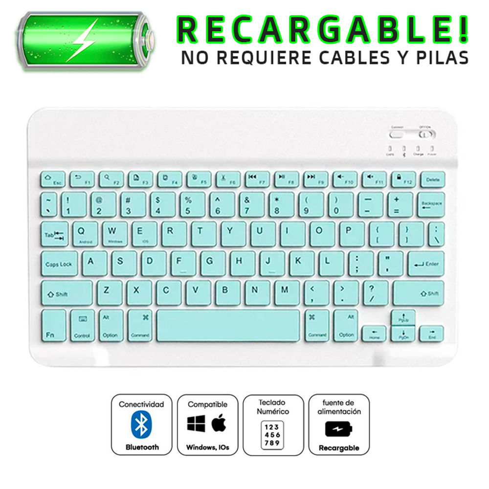 Teclado Inalámbrico Recargable con Bluetooth para Tablet Laptop y Celular