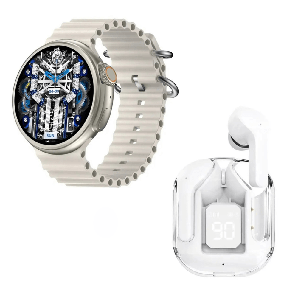 Pack Smartwatch Z78 Ultra Beige Amoled y Audífonos Air 31 Blanco