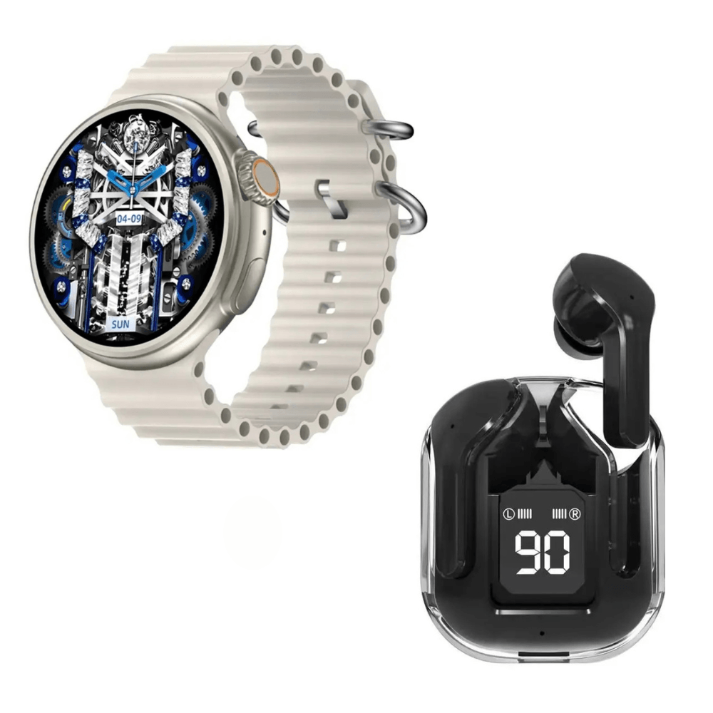 Pack Smartwatch Z78 Ultra Beige Amoled y Audífonos Air 31 Negro