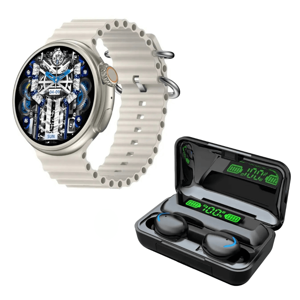 Pack Smartwatch Z78 Ultra Beige Amoled y Audífonos F9 5