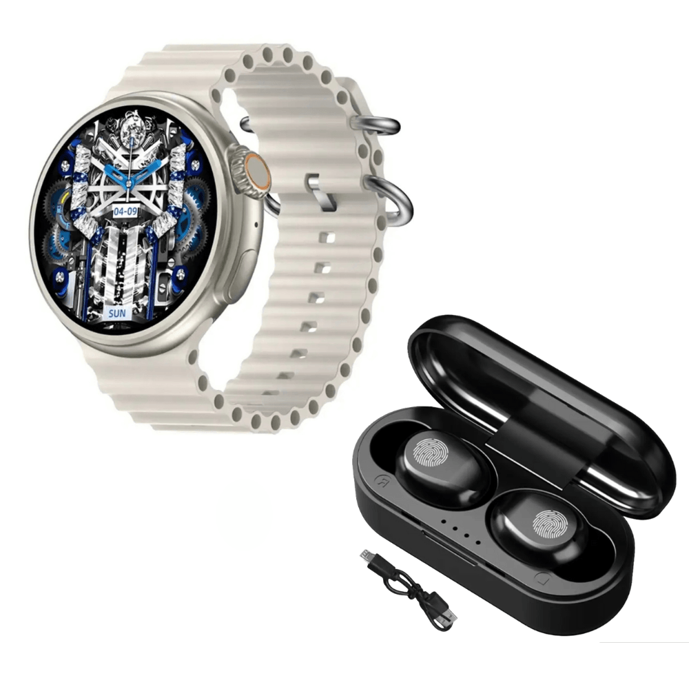 Pack Smartwatch Z78 Ultra Beige Amoled y Audífonos F9 Mini Negro