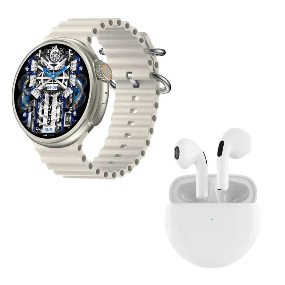 Pack Smartwatch Z78 Ultra Beige Amoled y Audífonos Pro 6 Blanco