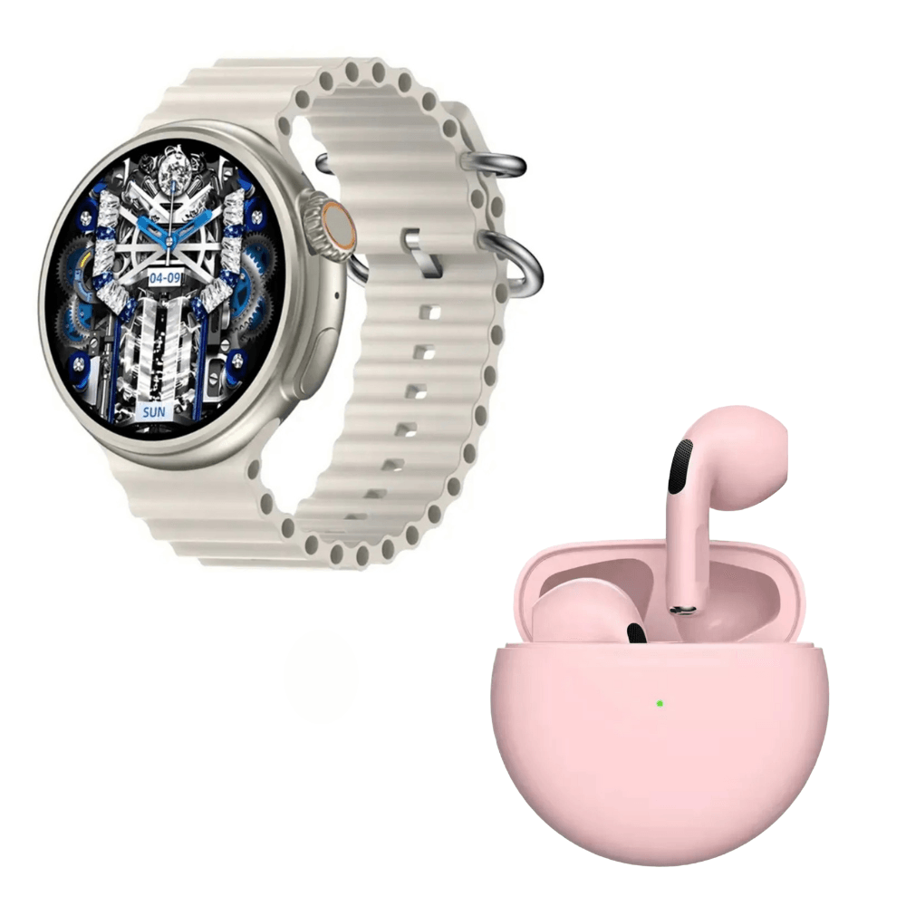 Pack Smartwatch Z78 Ultra Beige Amoled y Audífonos Pro 6 Rosado