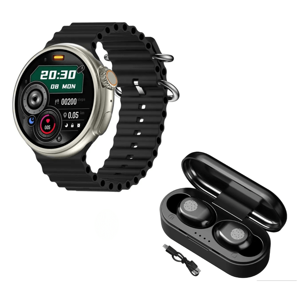 Pack Smartwatch Z78 Ultra Negro Amoled y Audífonos F9 Mini Negro