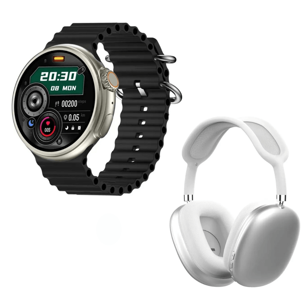 Pack Smartwatch Z78 Ultra Negro Amoled y Audífonos P9 Blanco