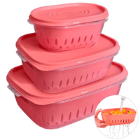 Juego de Tápers Herméticos Contenedor Colador con Tapa 3 Piezas Rosa 602T
