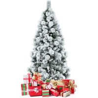 Árbol De Navidad De Rama Nevada, Pino Delgado Con Bisagras Con Base De Metal (2023) E-150