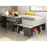 Cama Juvenil 1 Plaza con escritorio y organizador Goliat color Ceniza/Negro TU MESITA