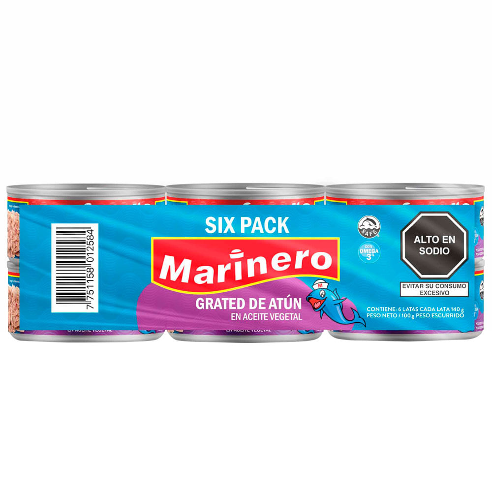 Grated de Atún en Aceite Vegetal MARINERO Lata 140g Paquete 6un
