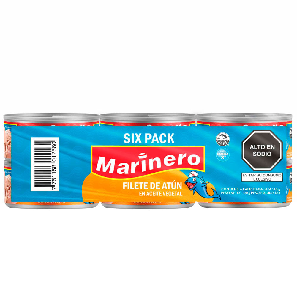Filete de Atún en Aceite Vegetal MARINERO Lata 140g Paquete 6un