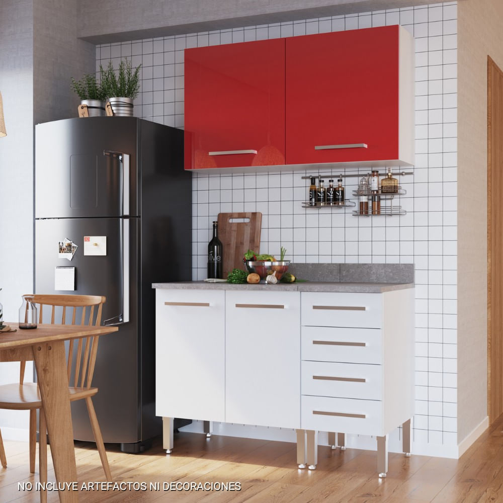 Mueble de Cocina Modular Orange con Cajonera 140cm Blanco/Rojo