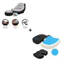 Combo Sofá Inflable con Puff + Cojín Ergonómico Viscoelástico Lumbar Benice