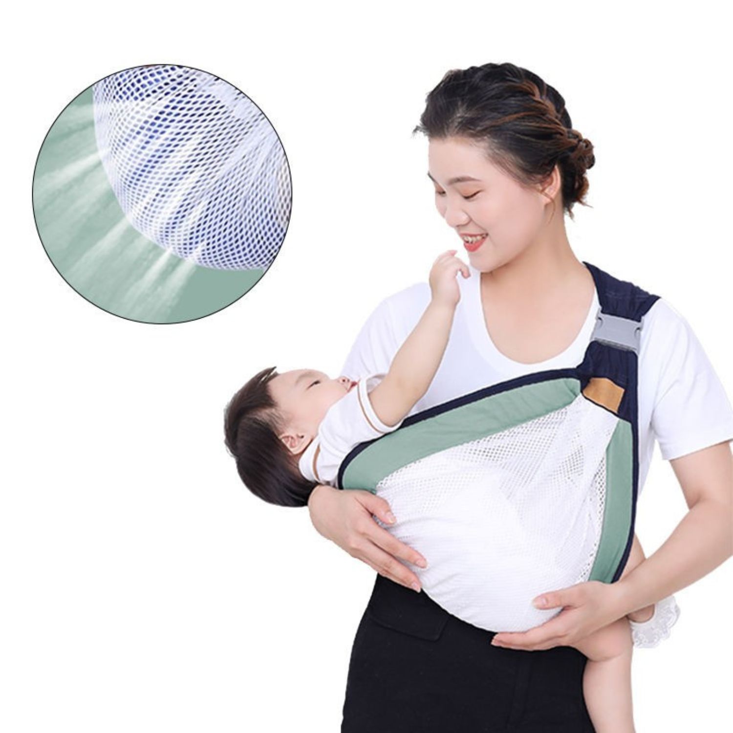 Porta Bebe Fular Generico Verde con Malla Blanca
