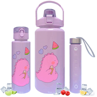 Tomatodo Botella Kawaii Motivacional 3 Piezas + Stickers 2D y 3D Lila 699T