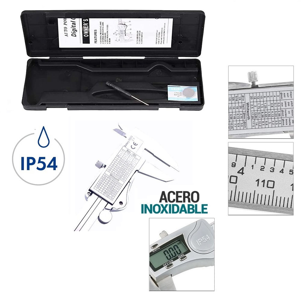 Calibrador Vernier Digital Acero Inoxidable 150mm Pie Rey Plazavea