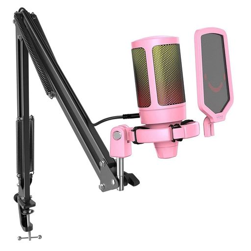 Micrófono Fifine Ampligame A6T RGB incluye Brazo Pink