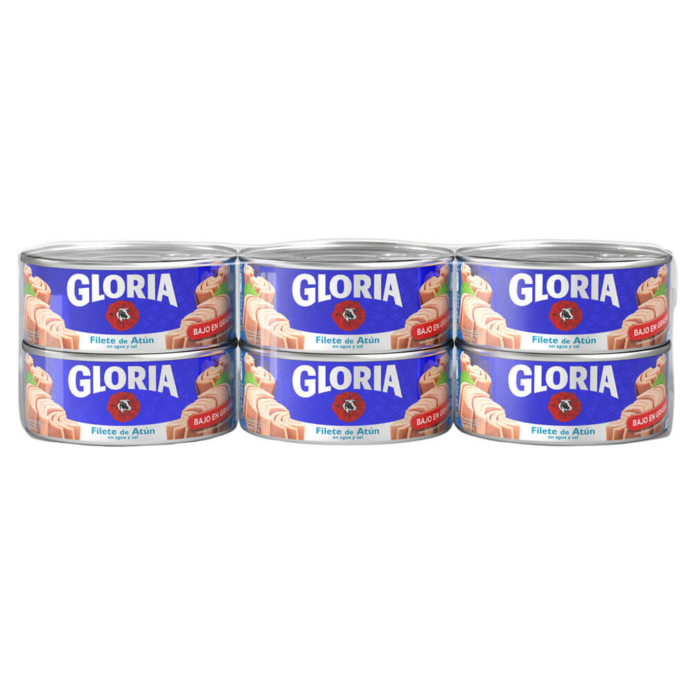 Filete de Atún en Agua y Sal GLORIA Lata 140g Paquete 6un