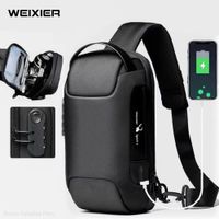Riñonera Hombre Cruzada Antirrobo Impermeable Porta Tablet USB y Clave de Seguridad Negro