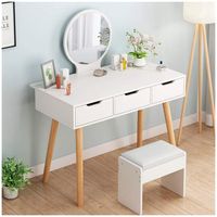 Tocador + Espejo + Banco Vintage Luna 3 Cajones Ventitas Home Blanco