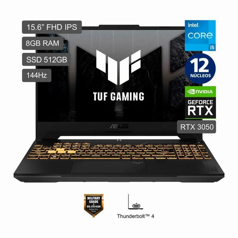Laptop Asus tuf intel Core i5 12500H 12 Nucleos 8gb 512gb 15.6 FHD 4G RTX 3050 window 11 RGB