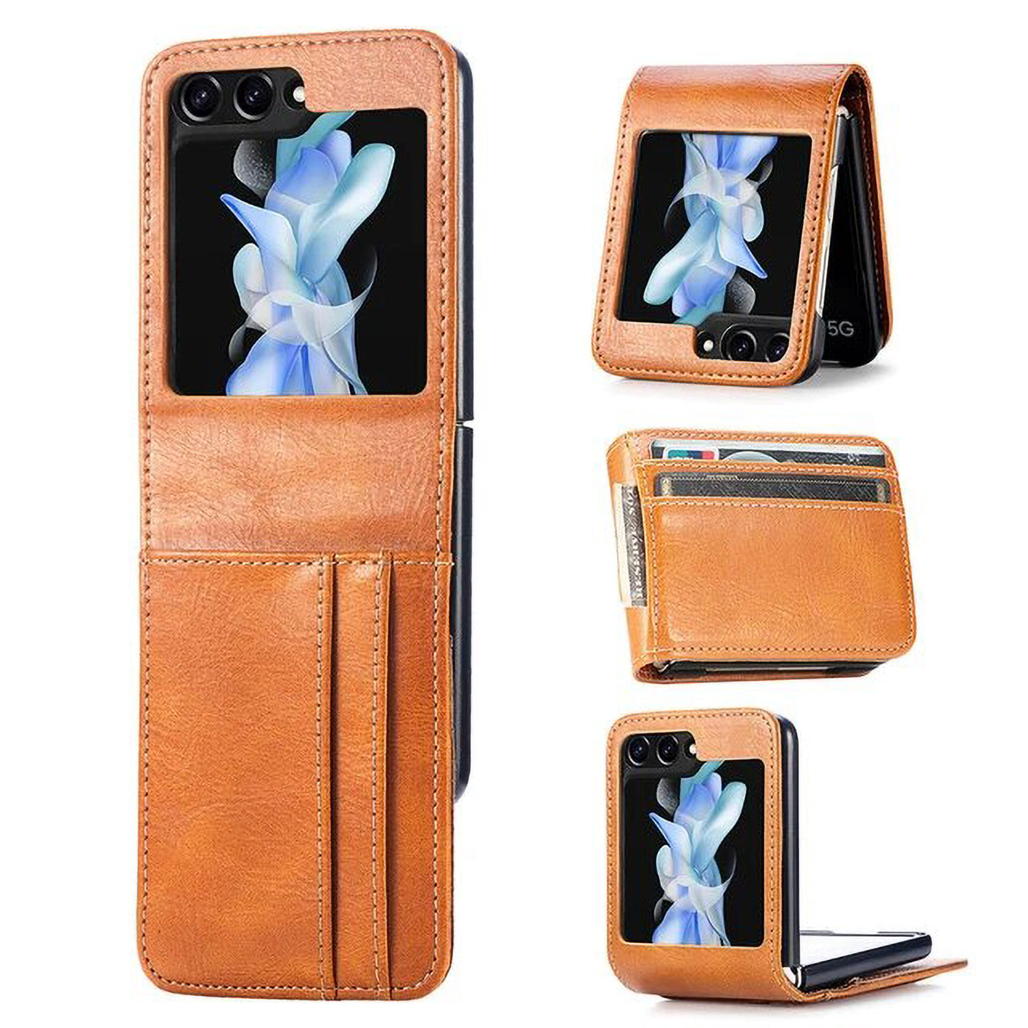Funda de Cuero para Samsung Galaxy Z FLIP 5 con Tarjetero - Marrón