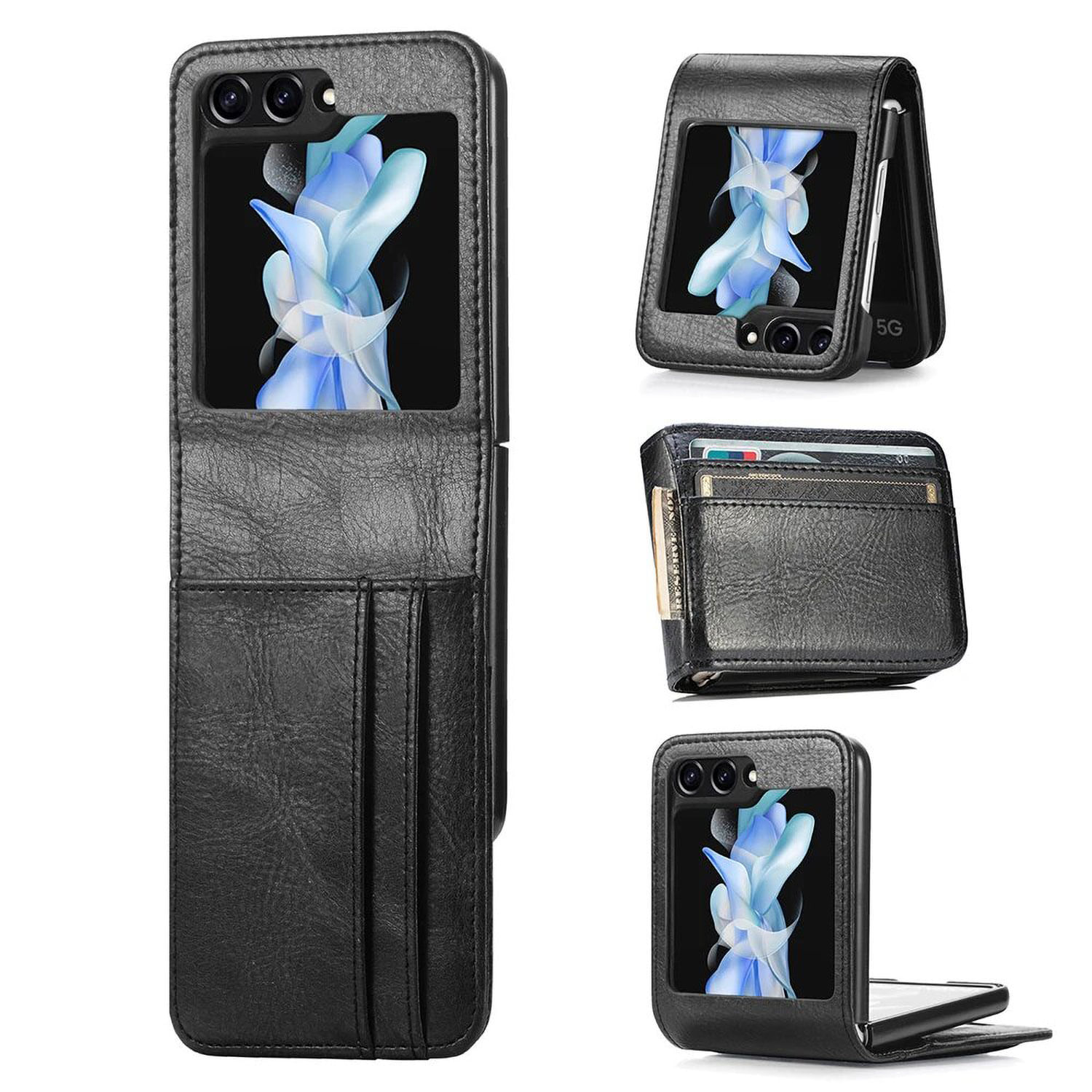 Funda de Cuero para Samsung Galaxy Z FLIP 5 con Tarjetero - Negro