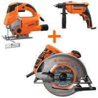 Combo Taladro Percutor 600w, Sierra Circular 1500w y Sierra Caladora 750w 11005-15469-15346