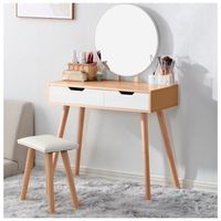 Tocador + Banco + Espejo Vintage Leiona Ventitas Home Duna y Blanco