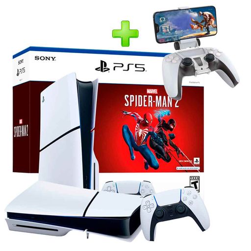 Pack Consola PS5 Slim Spiderman 2 Lector 1TB + Soporte de Celular para  Mando PS5