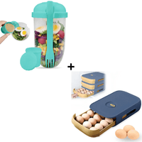 Combo Táper Mezclador de Ensaladas Yogurt Cereales con Tenedor + Bandeja Organizador Dispensador Por