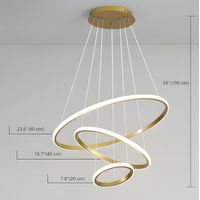 Lampara colgante led 3 aros color dorado incluye control remoto