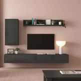 COMBO Mueble Sala Modular Orange: Mesa de TV 4 Puertas Negro + Estante Bar  Negro + Marco con Estante Blanco